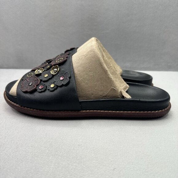 Coach Sport Slide With Tea Rose Womens Size 9 (B) Sandals Flower Rivet Leather - Picture 3 of 9